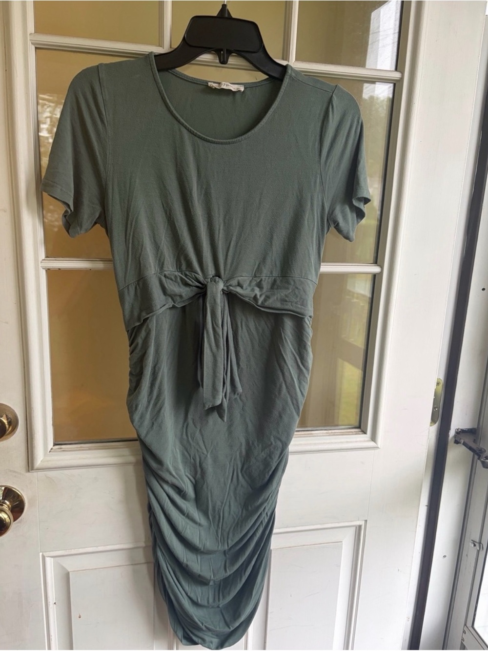 Hello MIZ Sage Green Tie-Front Midi Dress